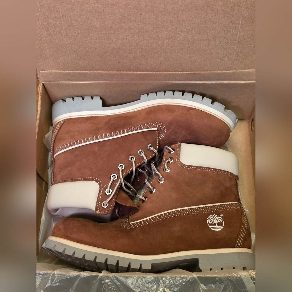 VINTAGE MADE IN USA TIMBERLAND BOOTS 6" PREMIUM AMERICAN CRAFT 11 Cinnamon Cream - Picture 3 of 15